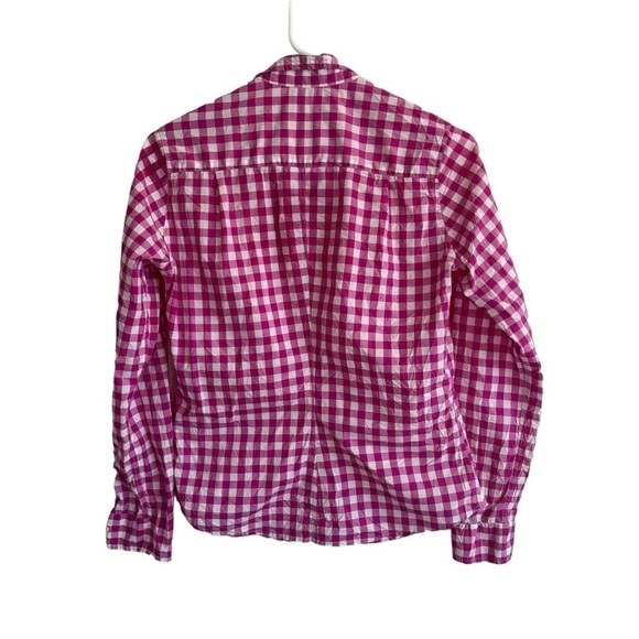 Frank & Eileen 'Barry' Pink Gingham Crinkle Button Up Shirt, Size XS - Picture 5 of 8